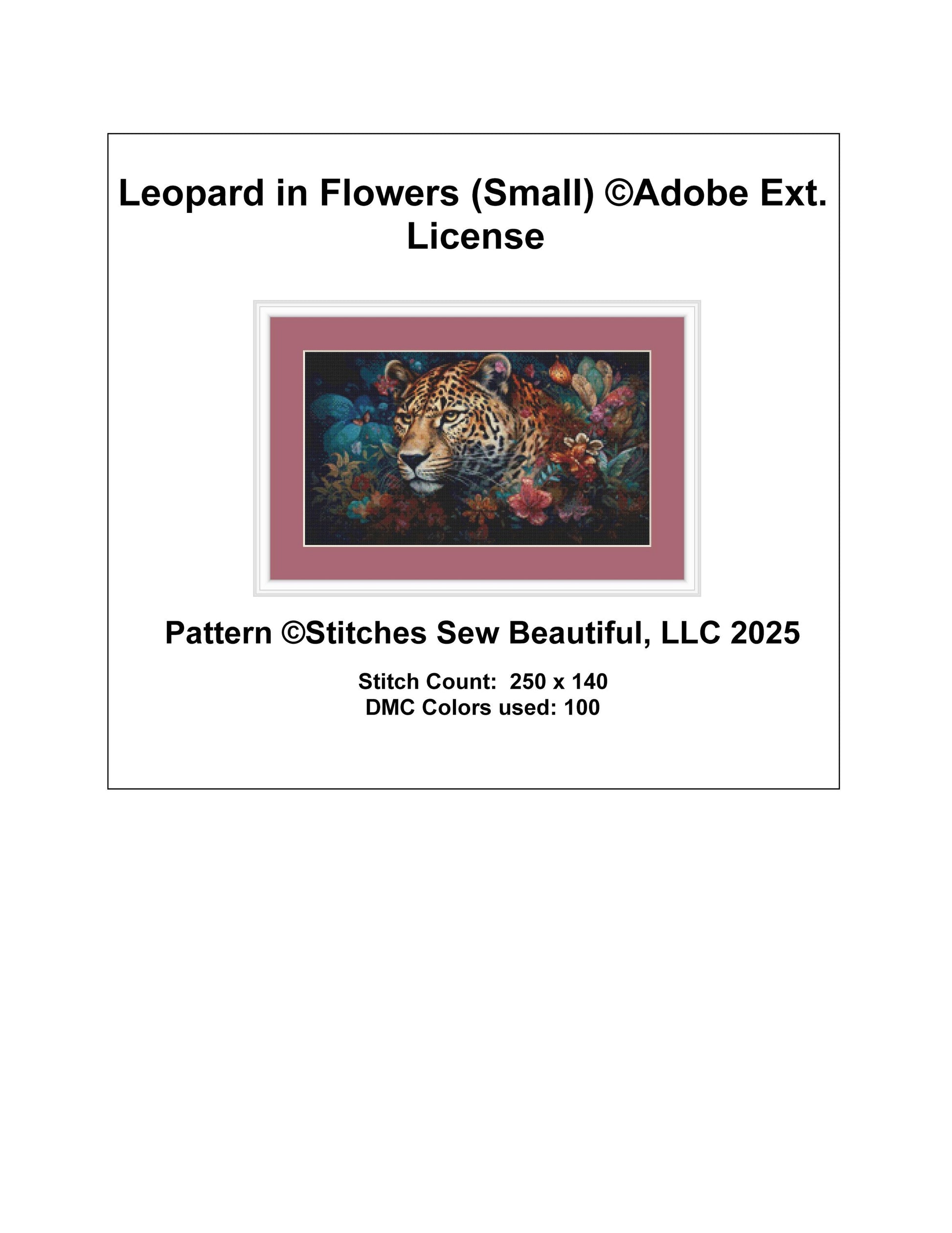 Leopard in Flowers (Small) counted cross stitch pattern ©Adobe Ext. License