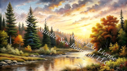 Sunrise on the River counted cross stitch pattern ©Adobe Ext. License