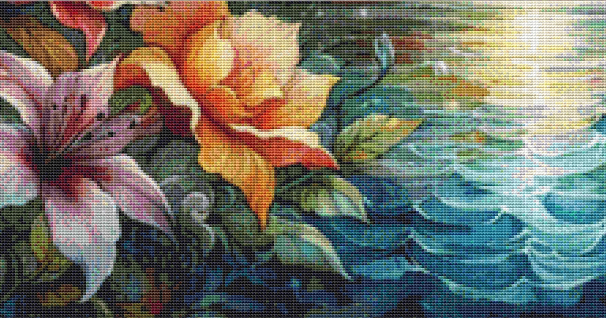 Celestial Sky Over Moonlit Waves counted cross stitch pattern by Escape Journals