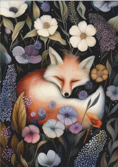 Sleeping Fox counted cross stitch pattern by Dutch Lady Mystic Art