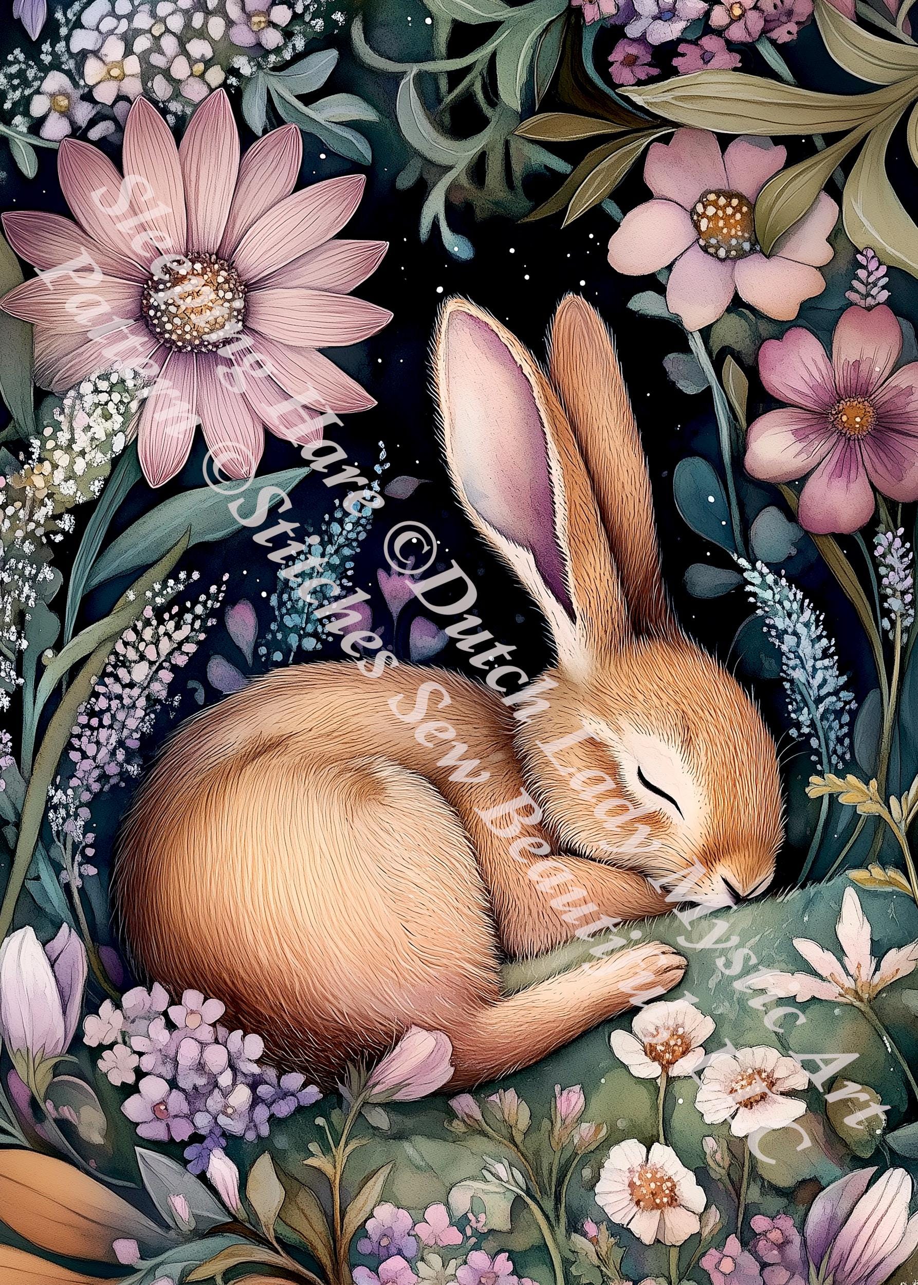 Sleeping Hare counted cross stitch pattern by Dutch Lady Mystic Art