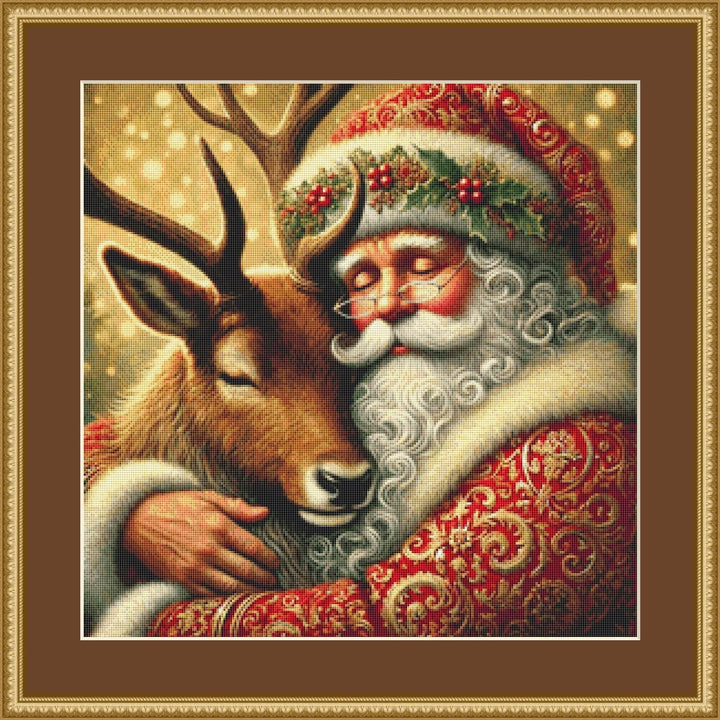 Tender Santa and Reindeer (Small) counted cross stitch pattern by Mystic Vision Gallery