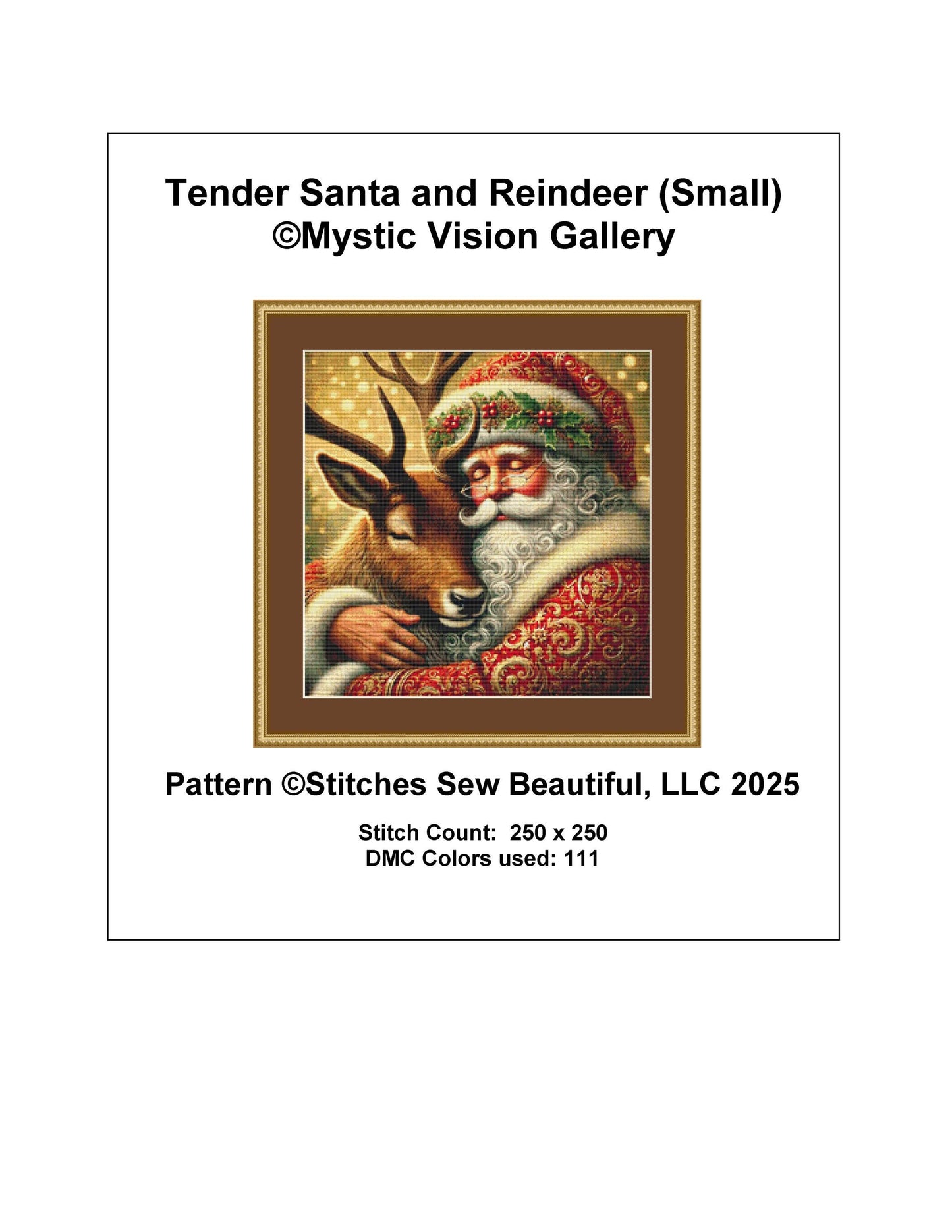 Tender Santa and Reindeer (Small) counted cross stitch pattern by Mystic Vision Gallery
