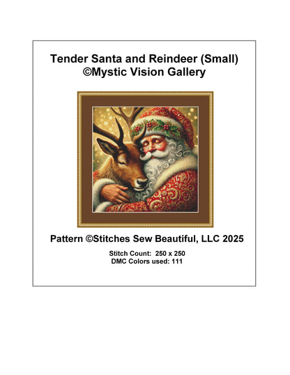 Tender Santa and Reindeer (Small) counted cross stitch pattern by Mystic Vision Gallery