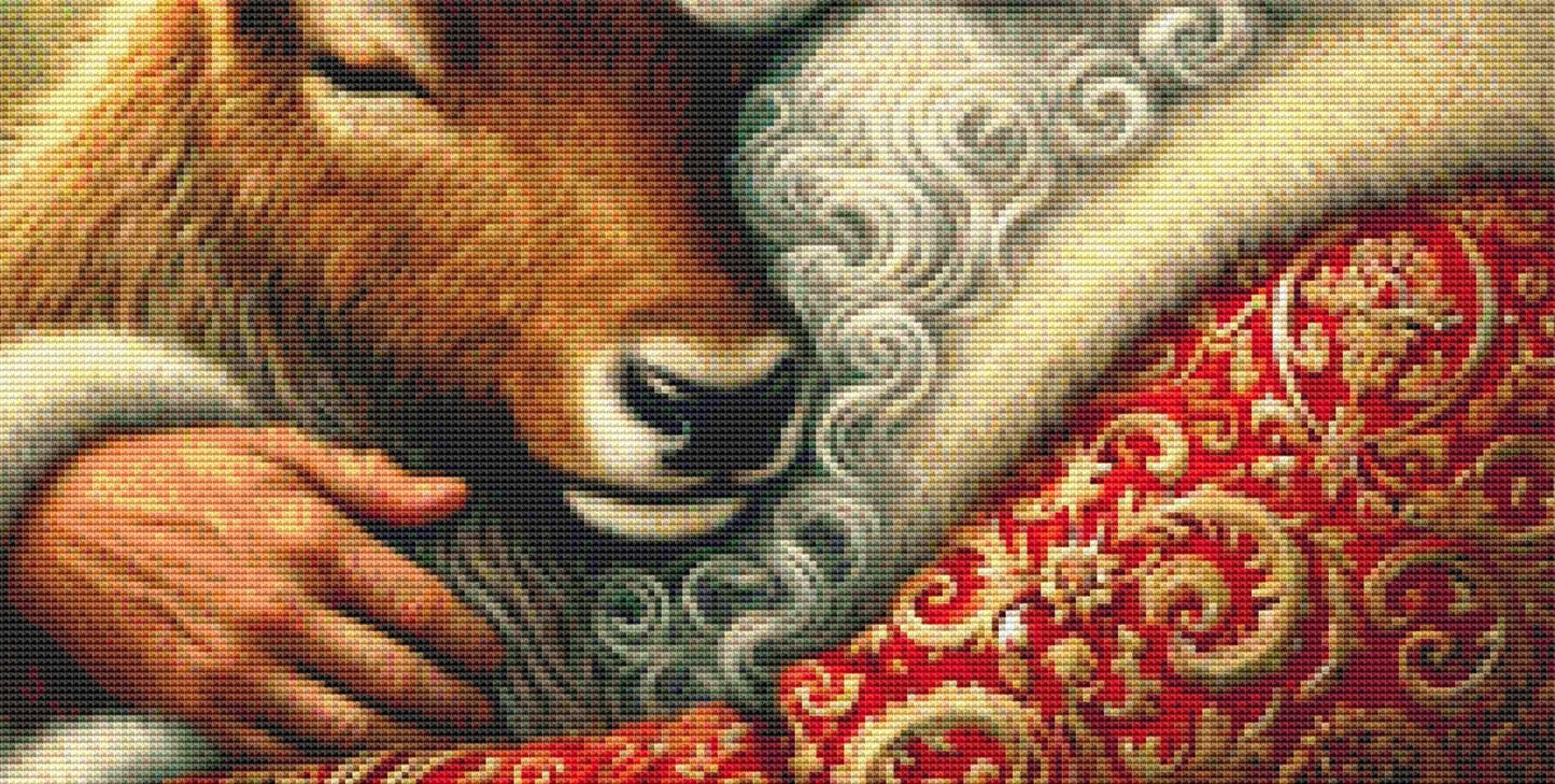Tender Santa and Reindeer (Small) counted cross stitch pattern by Mystic Vision Gallery