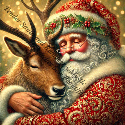 Tender Santa and Reindeer (Small) counted cross stitch pattern by Mystic Vision Gallery