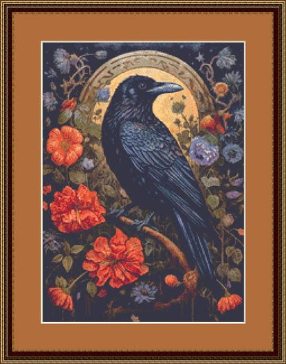 Gothic Botanical Raven (Small) counted cross stitch pattern by Dutch Lady Mystic Art