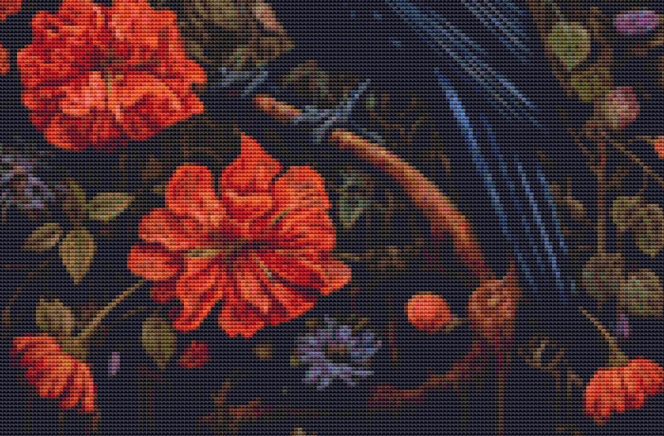 Gothic Botanical Raven (Small) counted cross stitch pattern by Dutch Lady Mystic Art