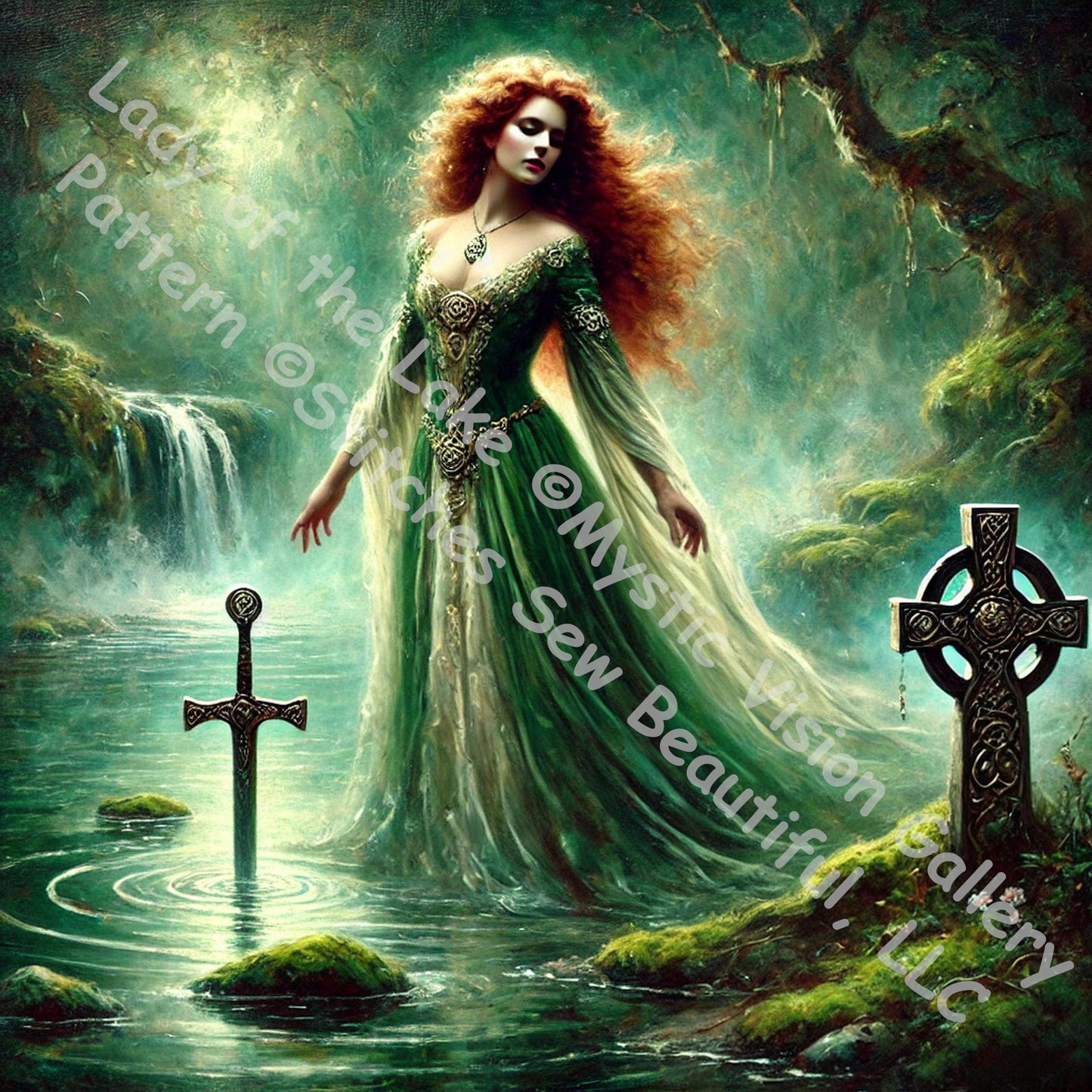 Lady of the Lake counted cross stitch pattern by Mystic Vision Gallery