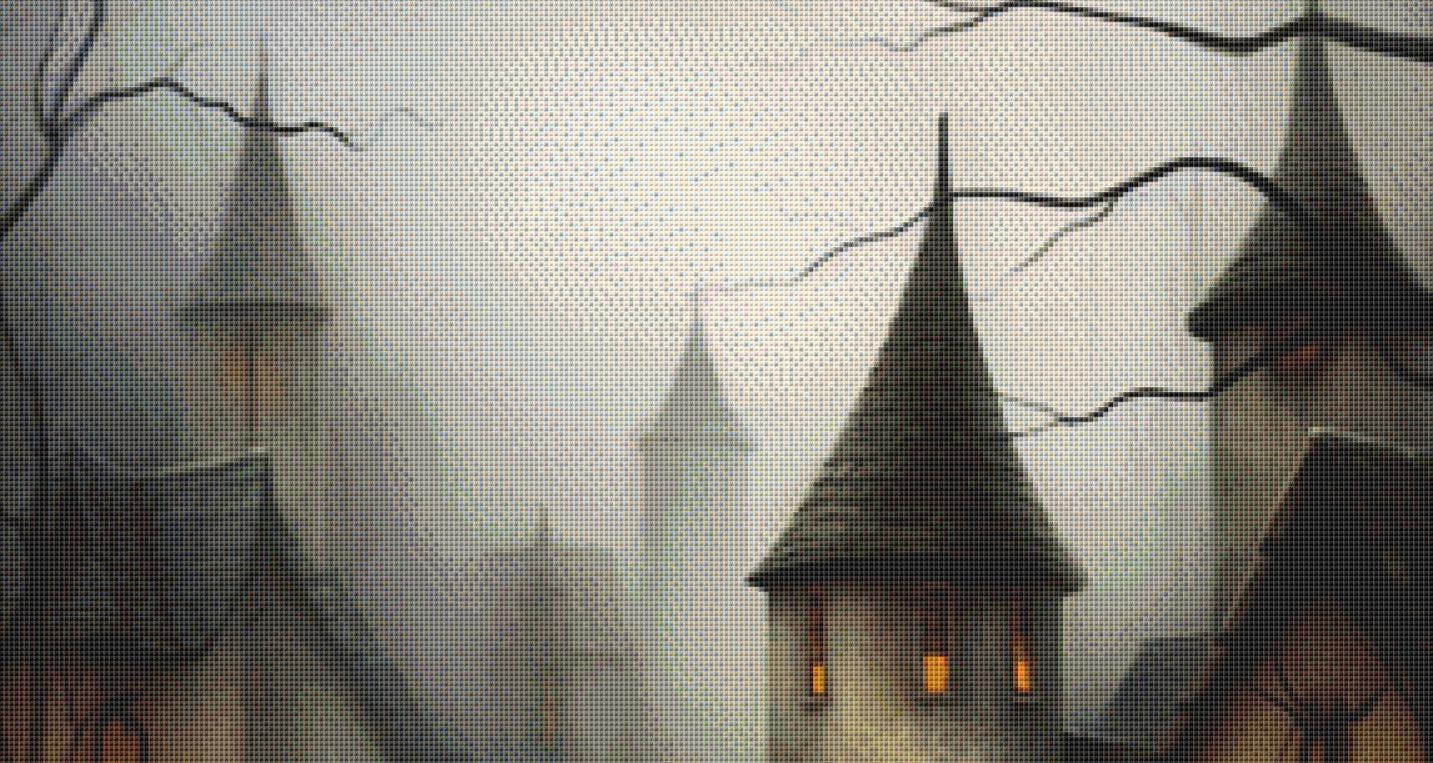 Haunted Village counted cross stitch pattern by Tammy L. Gross