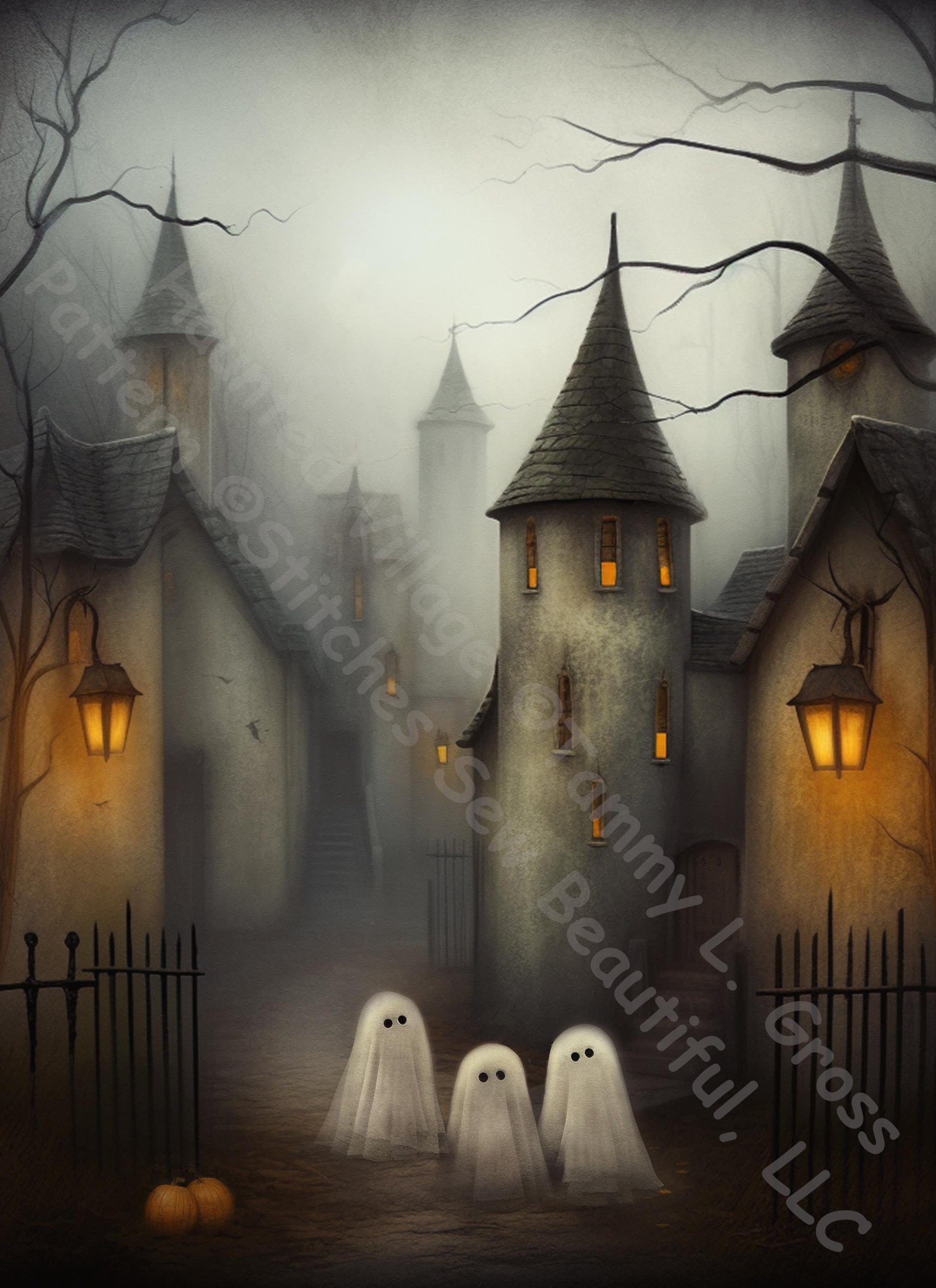 Haunted Village counted cross stitch pattern by Tammy L. Gross