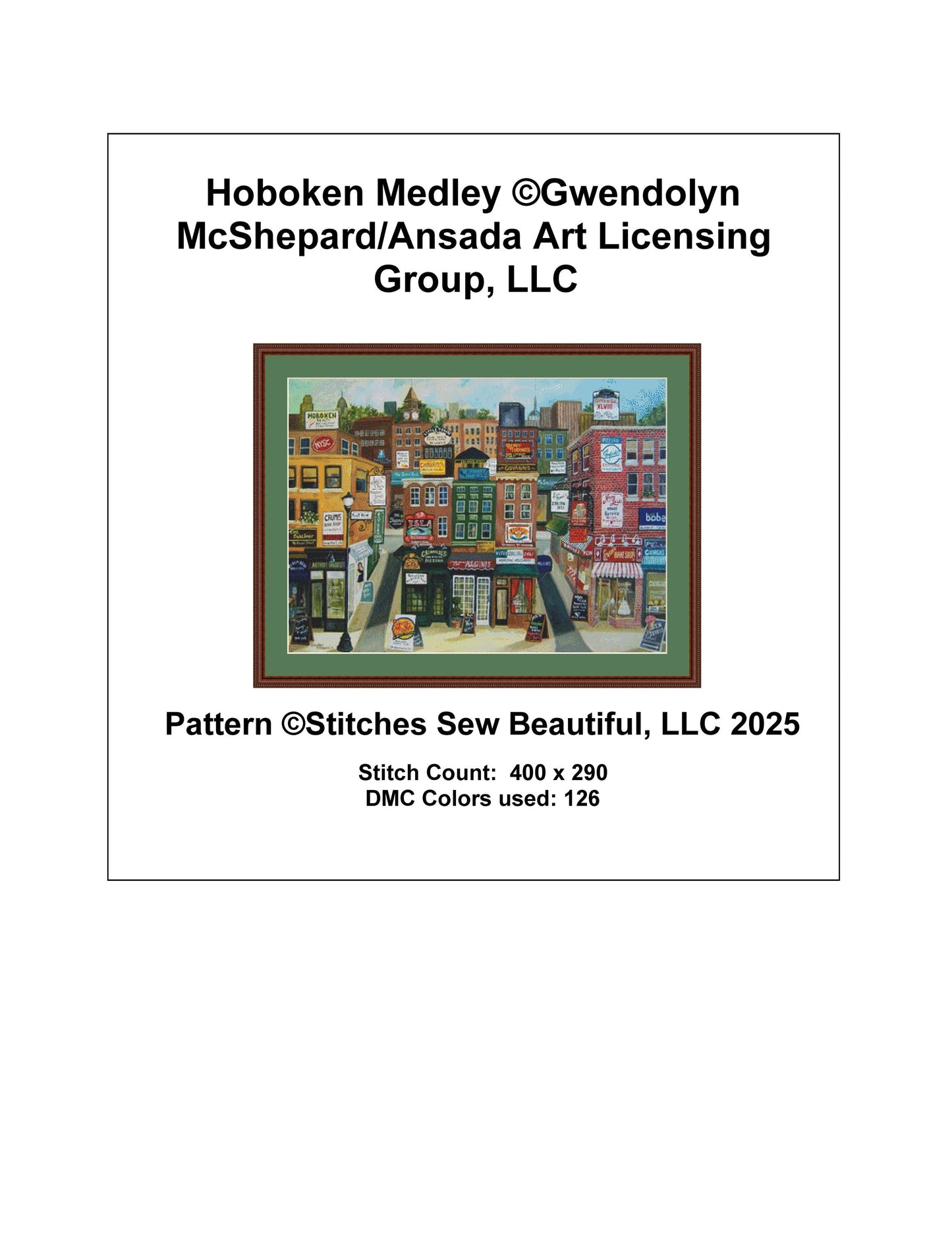 Hoboken Medley counted cross stitch pattern by Gwendolyn McShepard/Ansada Art Licensing Group, LLC