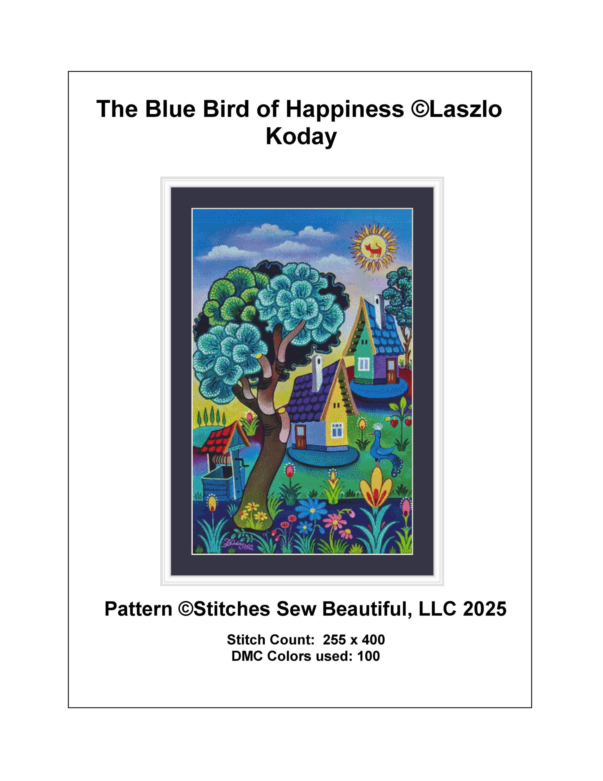 The Blue Bird of Happiness counted cross stitch pattern by Laszlo Koday