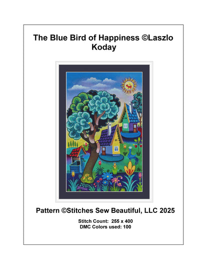 The Blue Bird of Happiness counted cross stitch pattern by Laszlo Koday