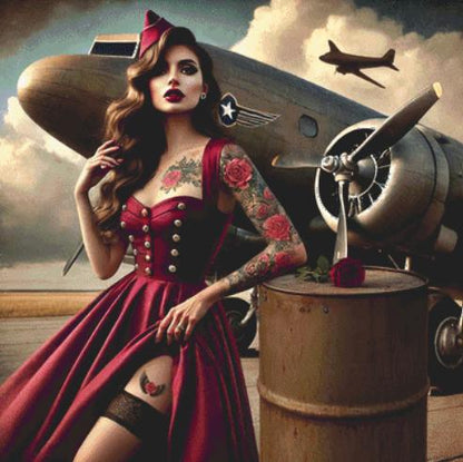 Aviator Pin-Up counted cross stitch pattern by Mystic Vision Gallery