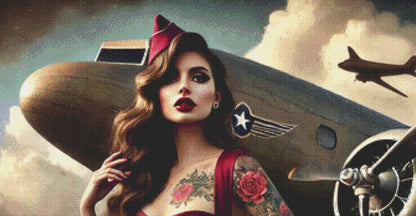 Aviator Pin-Up counted cross stitch pattern by Mystic Vision Gallery