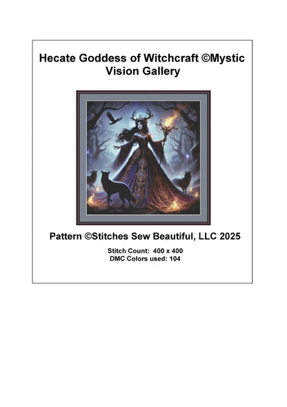 Hecate Goddess of Witchcraft counted cross stitch pattern by Mystic Vision Gallery