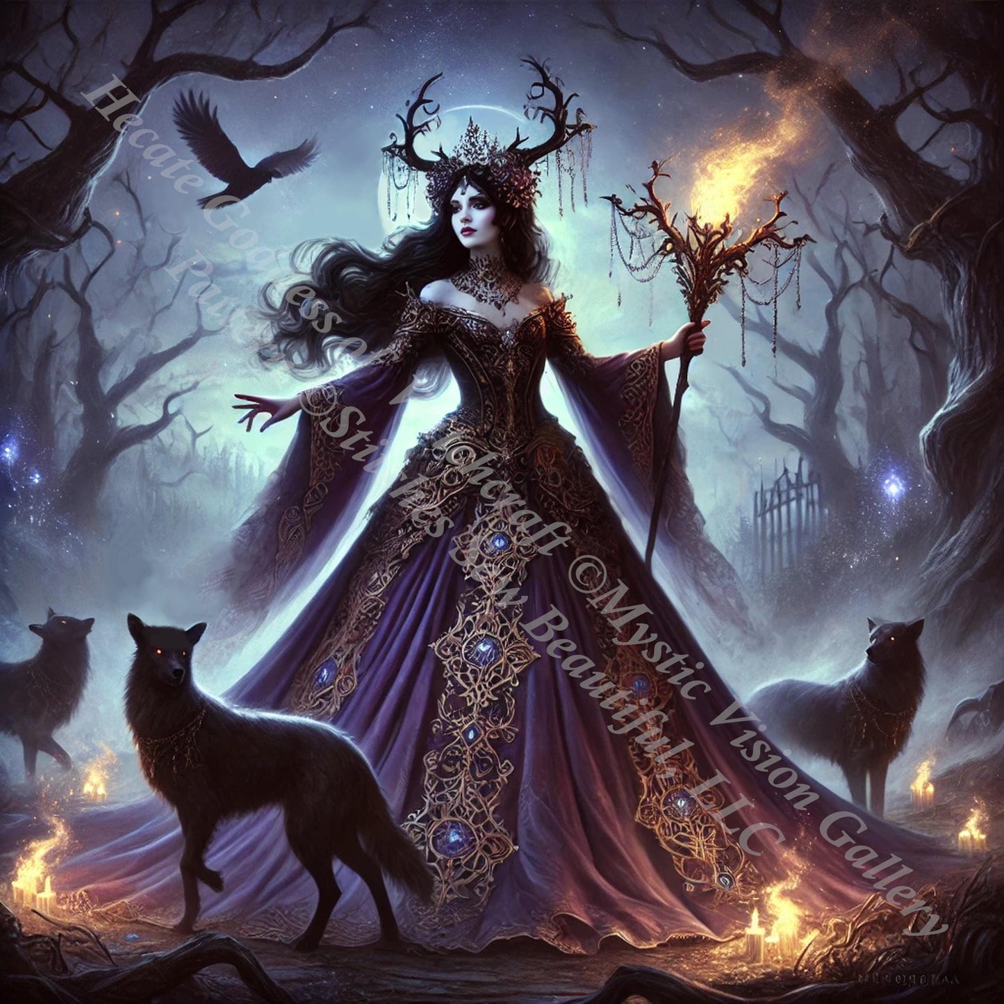 Hecate Goddess of Witchcraft counted cross stitch pattern by Mystic Vision Gallery