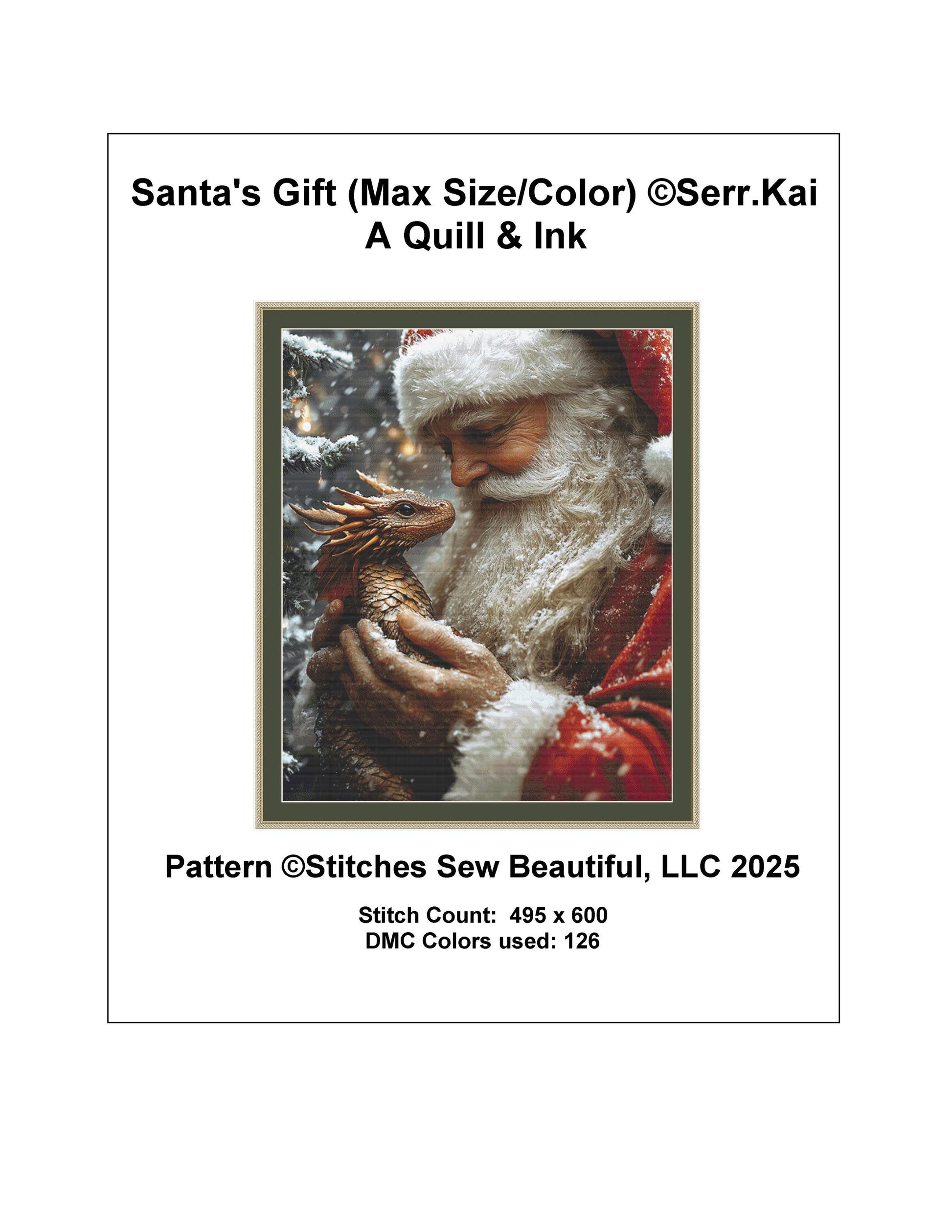 Santa's Gift (Max Size/Color) counted cross stitch pattern by Serr.Kai A Quill & Ink