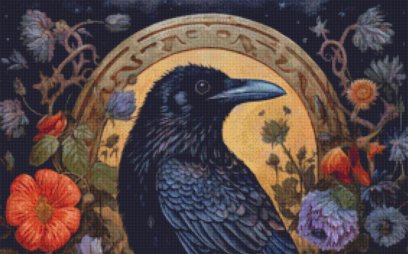 Gothic Botanical Raven counted cross stitch pattern by Dutch Lady Mystic Art