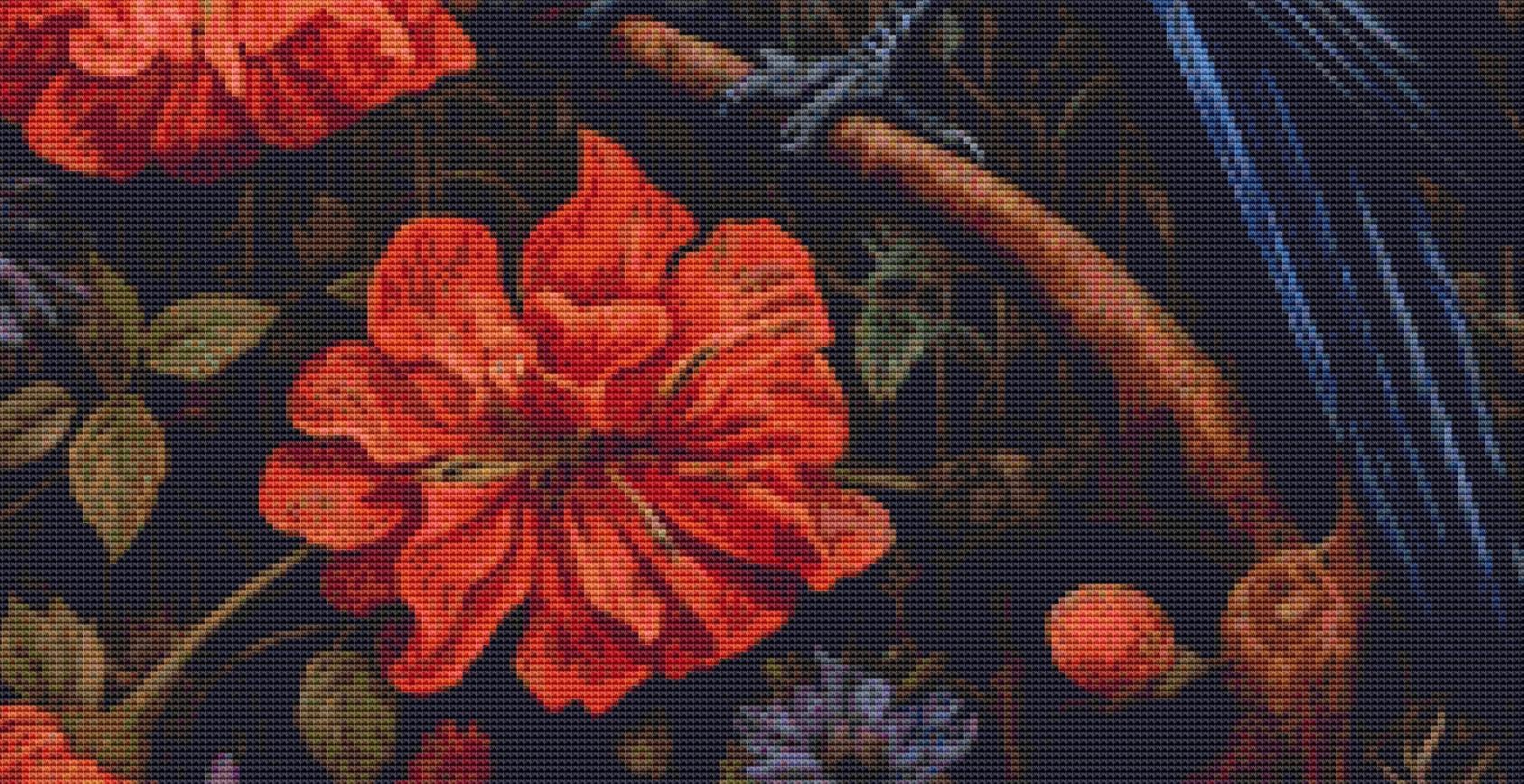 Gothic Botanical Raven counted cross stitch pattern by Dutch Lady Mystic Art