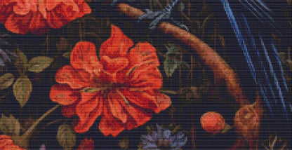 Gothic Botanical Raven counted cross stitch pattern by Dutch Lady Mystic Art