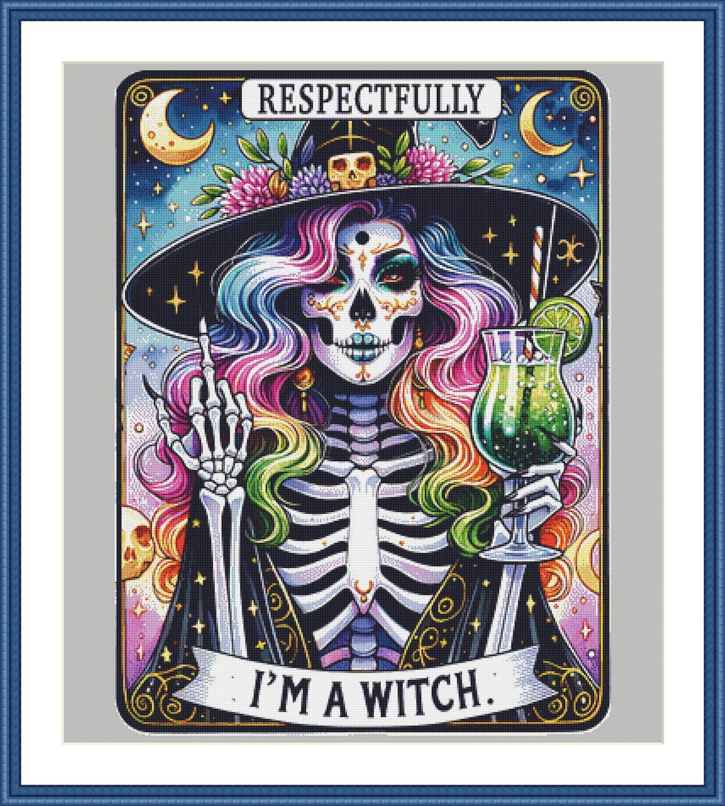 Respectfully I'm a Witch counted cross stitch pattern by Pixel Paige Studio