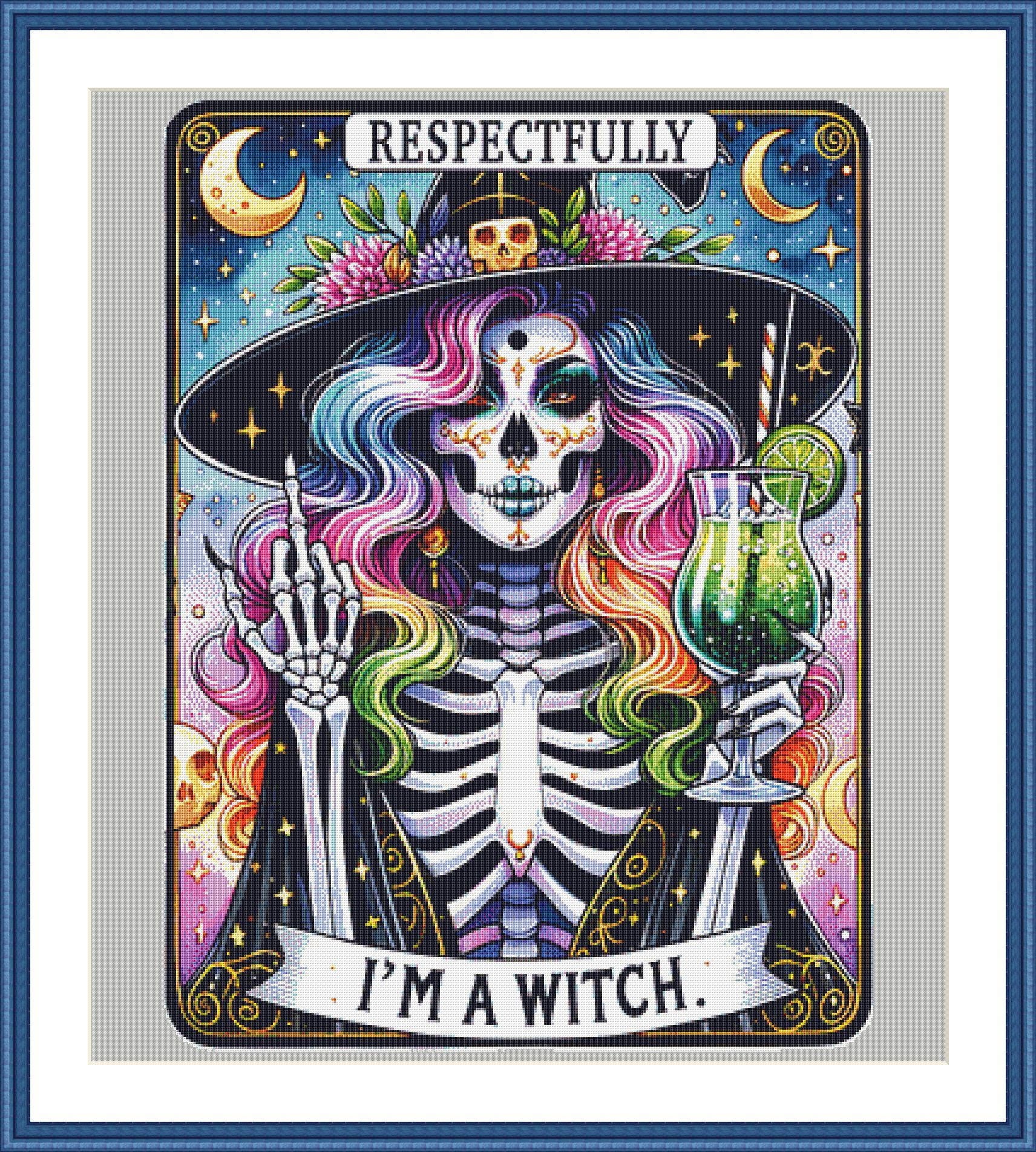 Respectfully I'm a Witch counted cross stitch pattern by Pixel Paige Studio