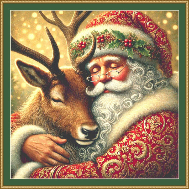 Tender Santa and Reindeer (Max Size/Color) counted cross stitch pattern by Mystic Vision Gallery