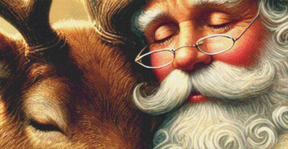 Tender Santa and Reindeer (Max Size/Color) counted cross stitch pattern by Mystic Vision Gallery