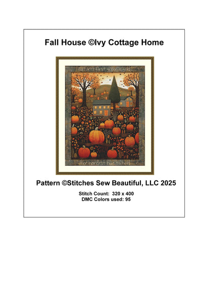 Fall House counted cross stitch pattern by Ivy Cottage Home