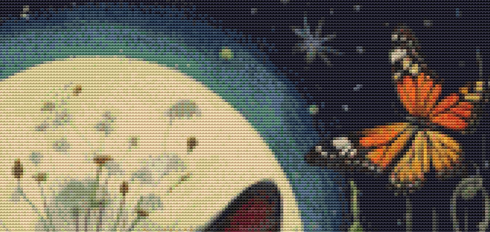 Gothic Botanical Cat counted cross stitch pattern by Dutch Lady Mystic Art