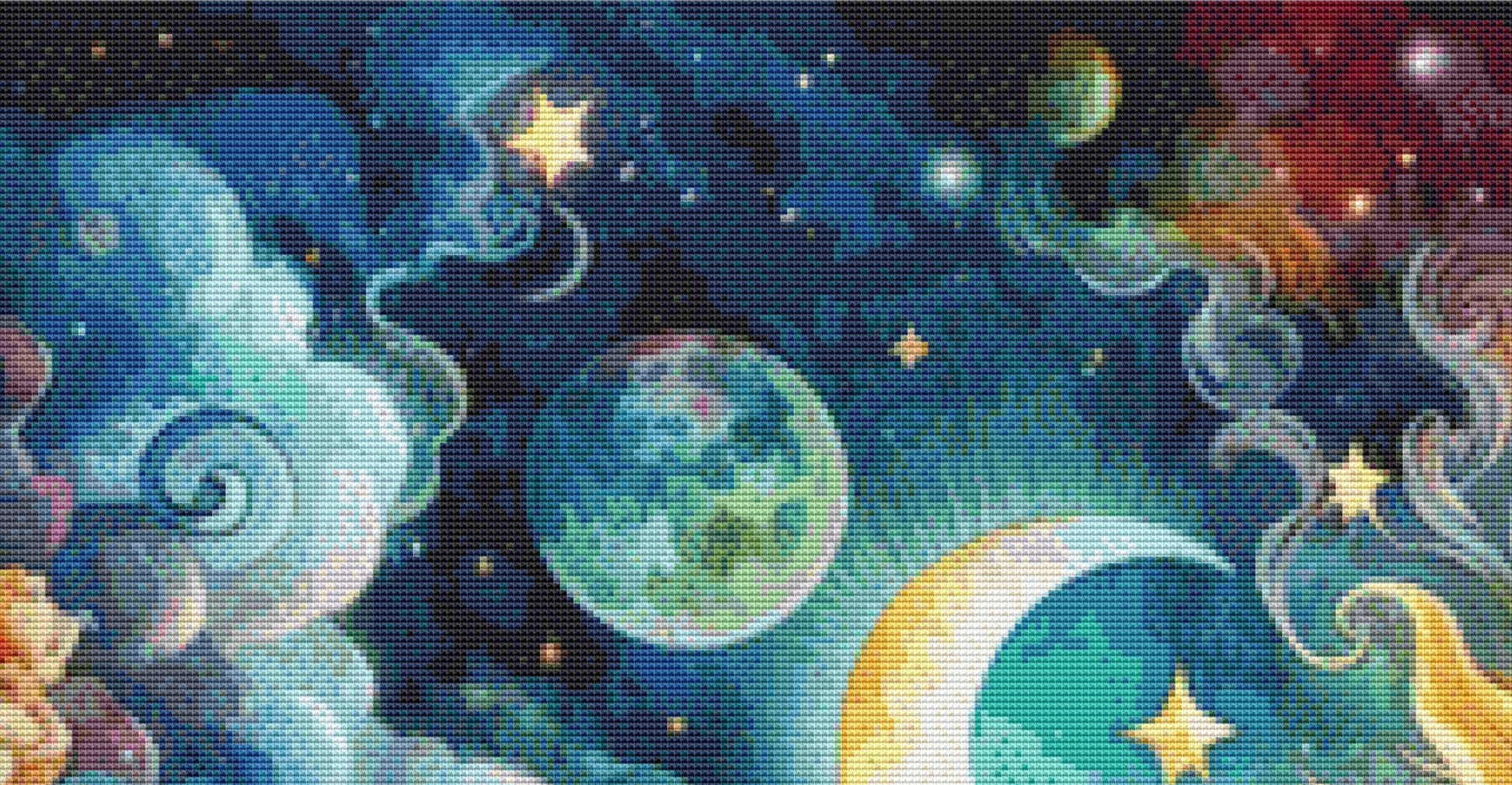 Celestial Sky Over Moonlit Waves counted cross stitch pattern by Escape Journals