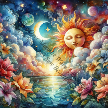 Celestial Sky Over Moonlit Waves counted cross stitch pattern by Escape Journals