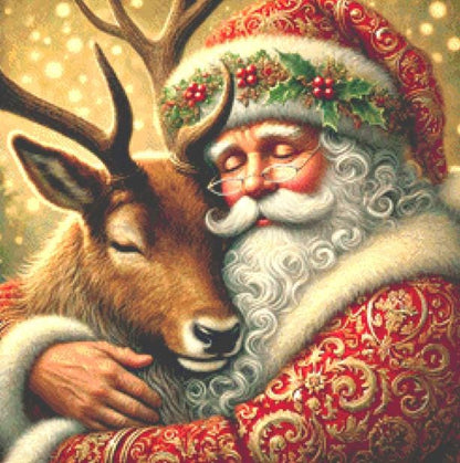 Tender Santa and Reindeer (Small) counted cross stitch pattern by Mystic Vision Gallery
