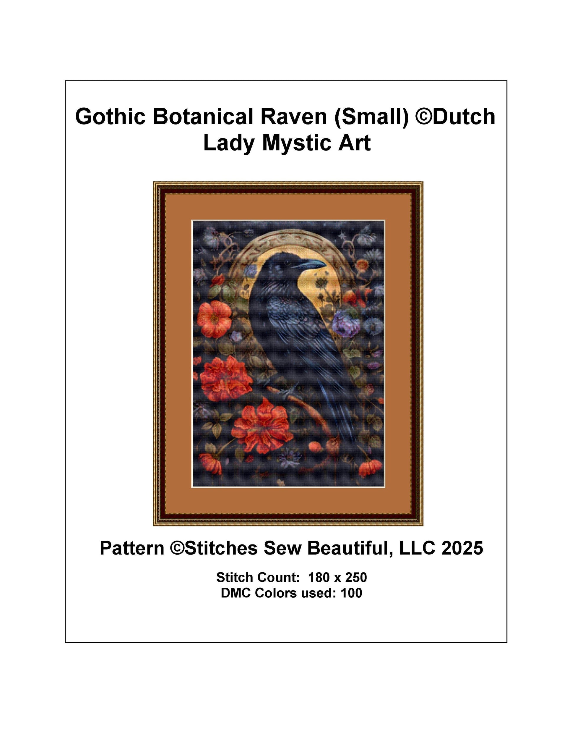 Gothic Botanical Raven (Small) counted cross stitch pattern by Dutch Lady Mystic Art