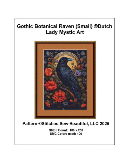 Gothic Botanical Raven (Small) counted cross stitch pattern by Dutch Lady Mystic Art