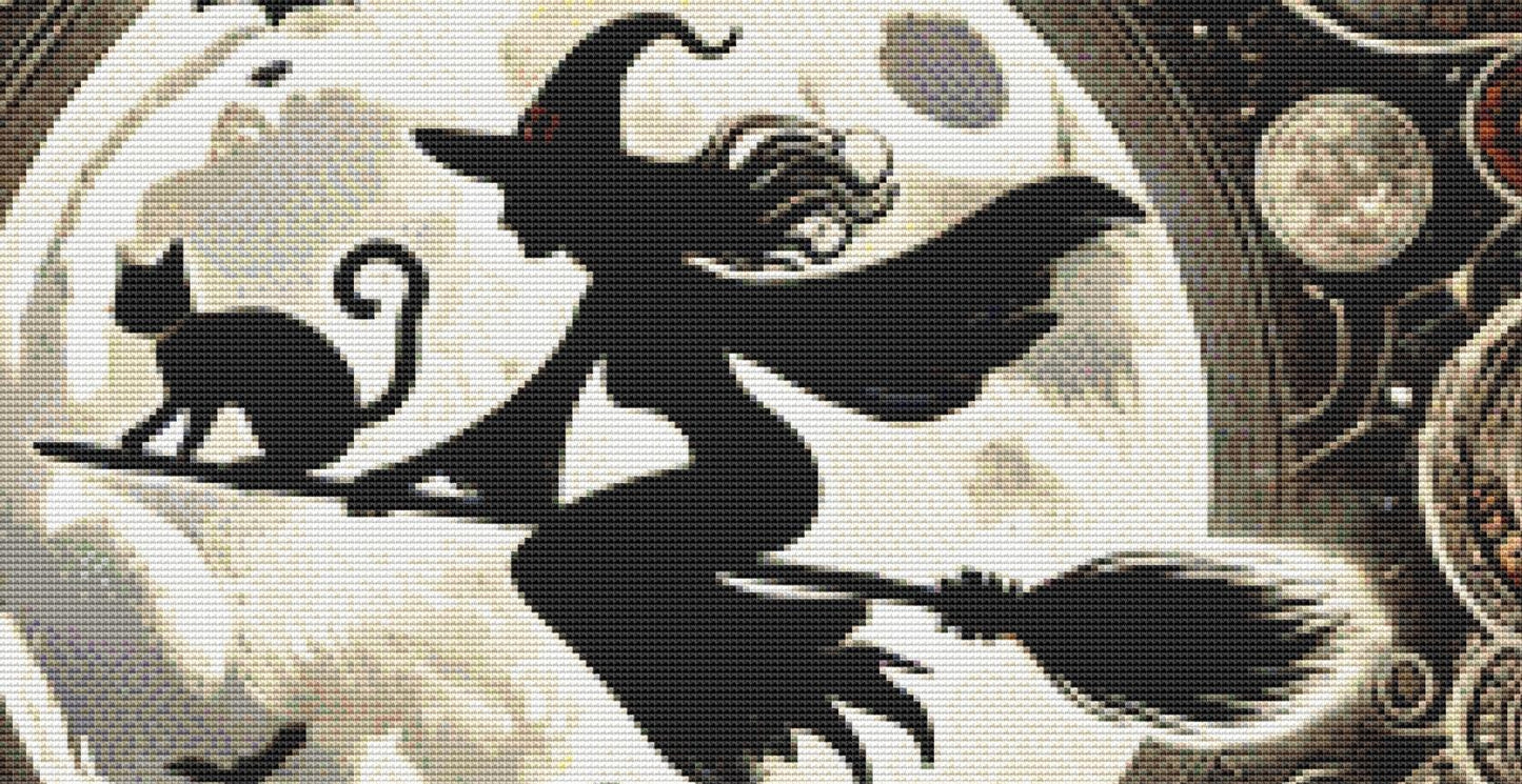Whimsical Full Moon Halloween counted cross stitch pattern by World of Love Hearts/Adrian G. Eyre