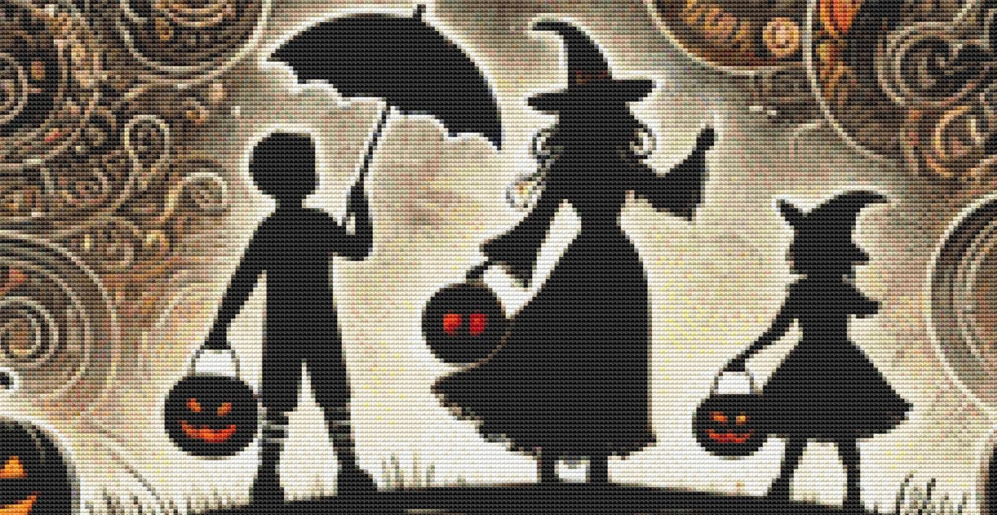 Whimsical Full Moon Halloween counted cross stitch pattern by World of Love Hearts/Adrian G. Eyre
