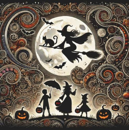 Whimsical Full Moon Halloween counted cross stitch pattern by World of Love Hearts/Adrian G. Eyre