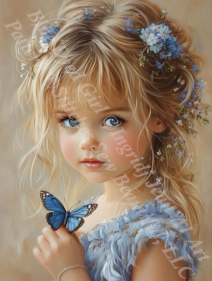 Blue Eyed Girl counted cross stitch pattern by Ingrid Jean AI Art