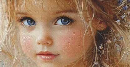 Blue Eyed Girl (Max Size/Color) counted cross stitch pattern by Ingrid Jean AI Art