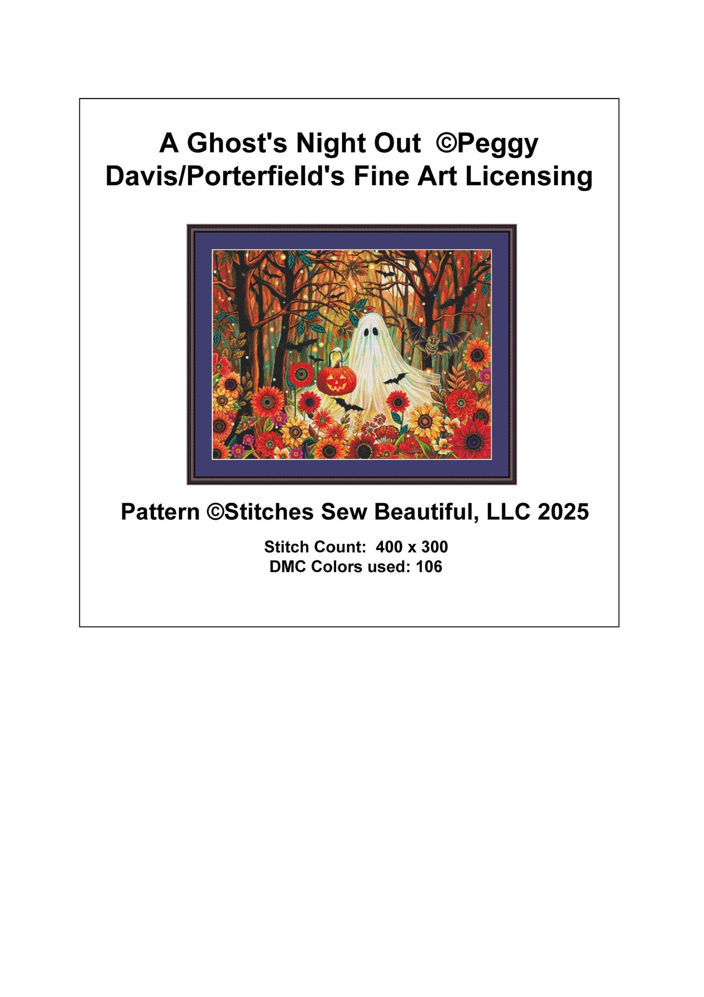 A Ghost's Night Out counted cross stitch pattern by Peggy Davis/Porterfields Fine Art Licensing