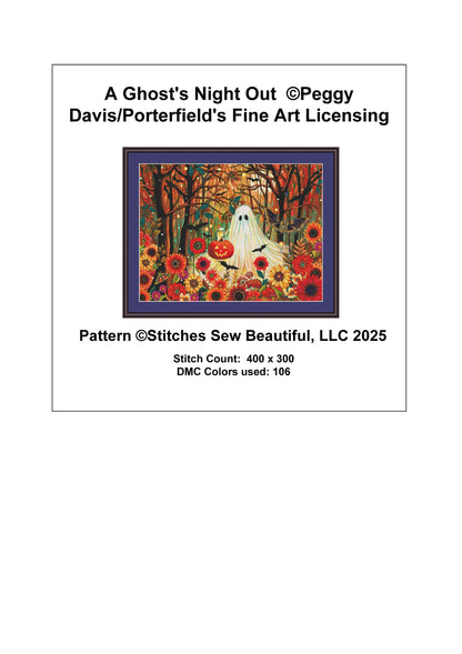 A Ghost's Night Out counted cross stitch pattern by Peggy Davis/Porterfields Fine Art Licensing