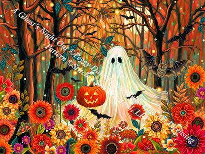 A Ghost's Night Out counted cross stitch pattern by Peggy Davis/Porterfields Fine Art Licensing
