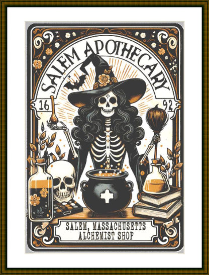 Salem Massachusetts Apothecary counted cross stitch pattern by Pixel Paige Studios