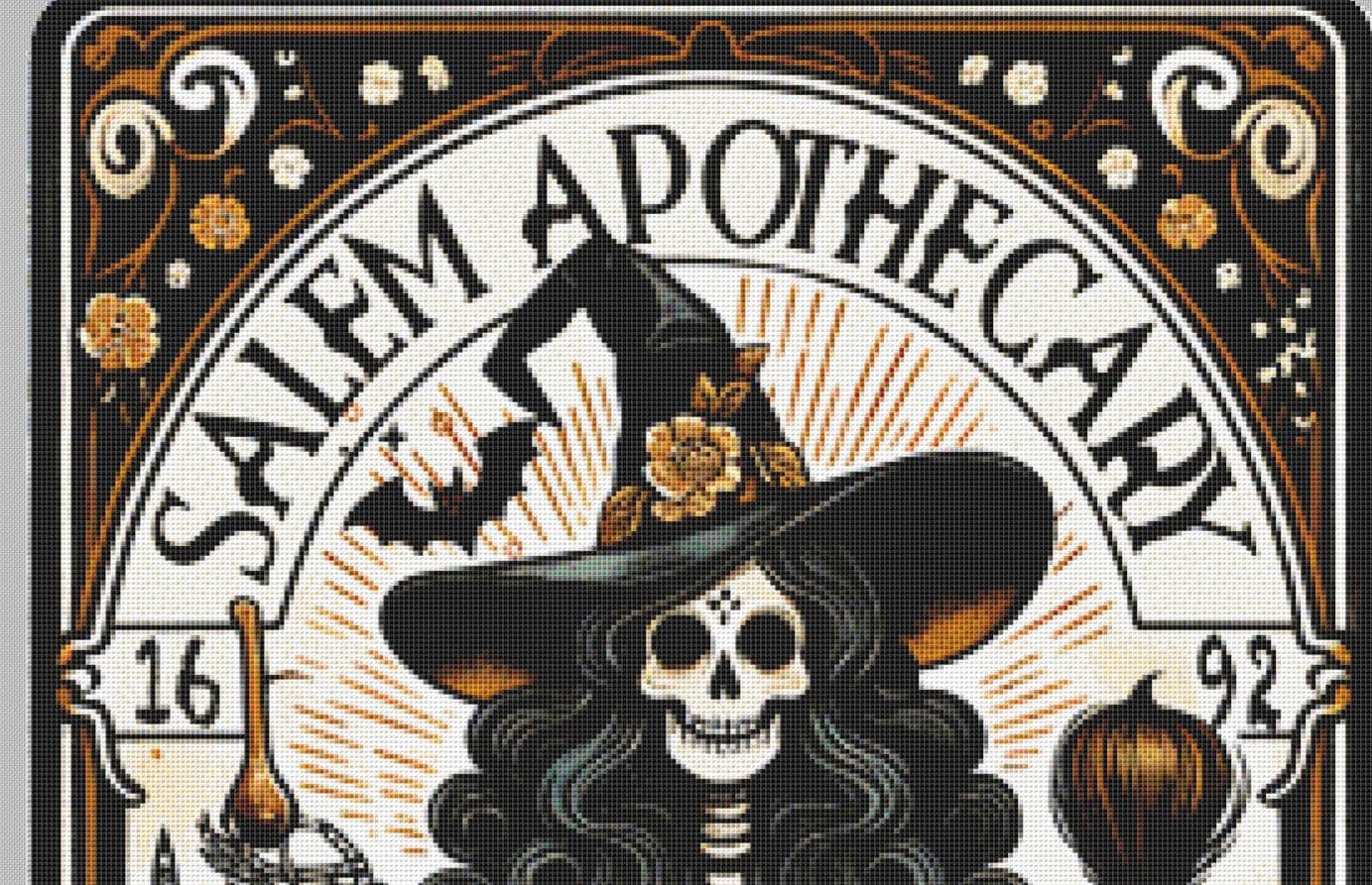 Salem Massachusetts Apothecary counted cross stitch pattern by Pixel Paige Studios
