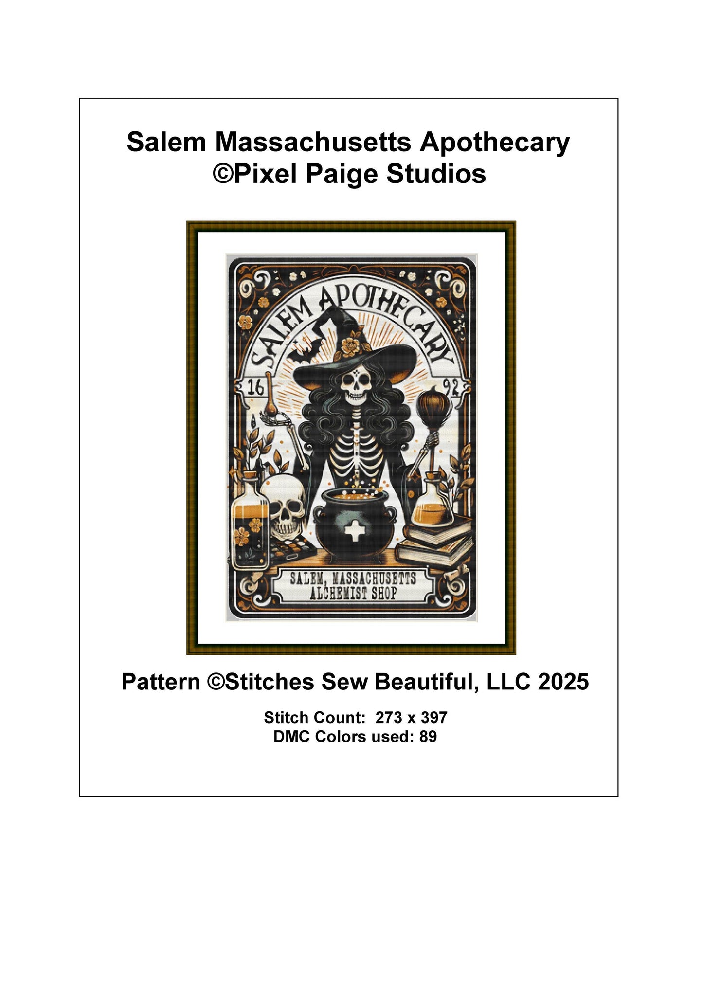 Salem Massachusetts Apothecary counted cross stitch pattern by Pixel Paige Studios
