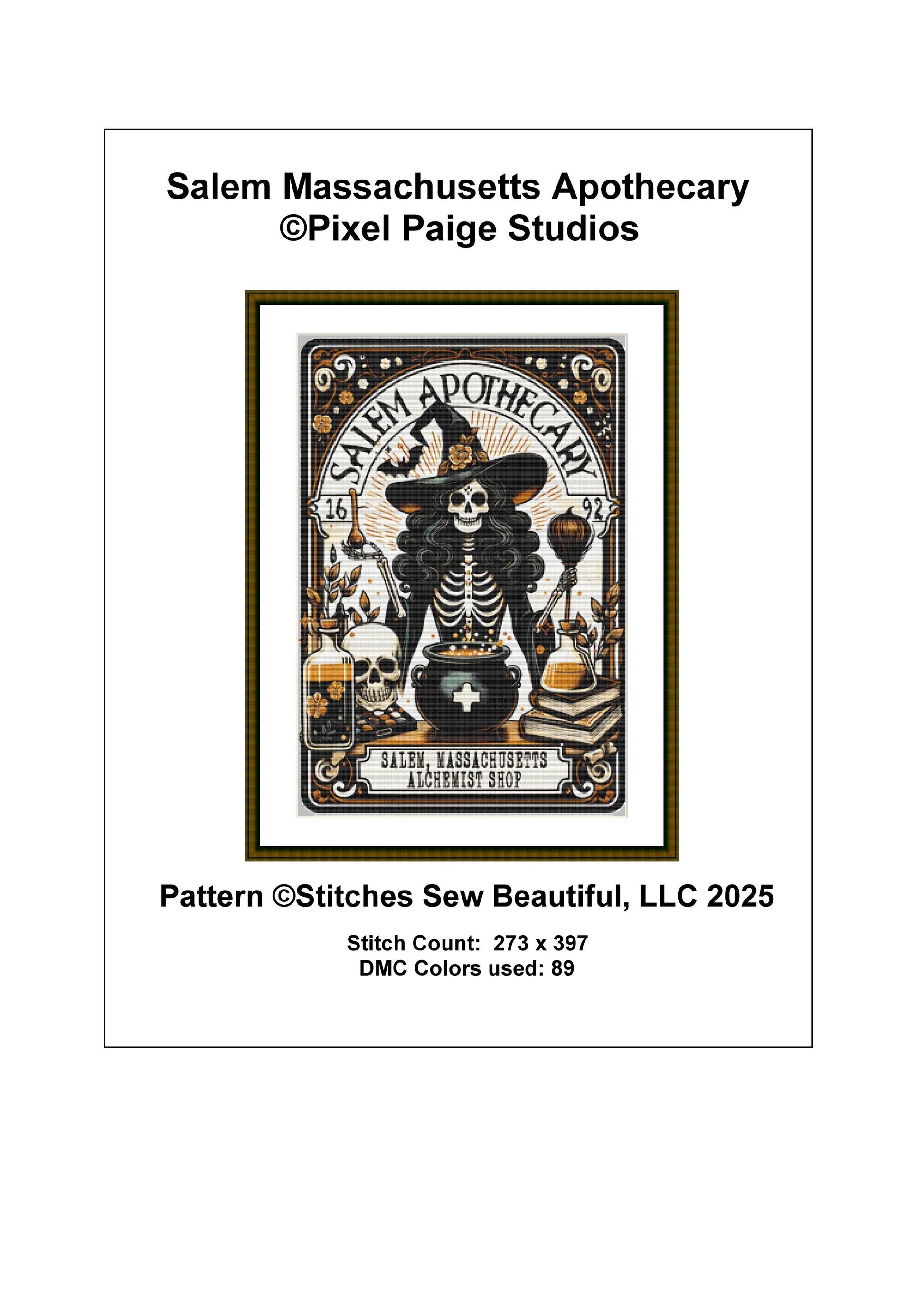 Salem Massachusetts Apothecary counted cross stitch pattern by Pixel Paige Studios