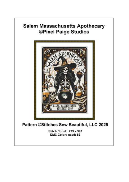 Salem Massachusetts Apothecary counted cross stitch pattern by Pixel Paige Studios